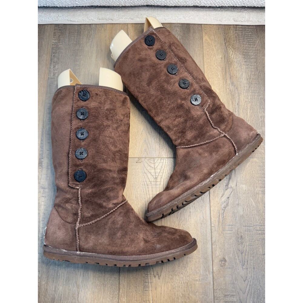 Ugg Australia Boots Suede Lo Pro Button Fold Over Flat